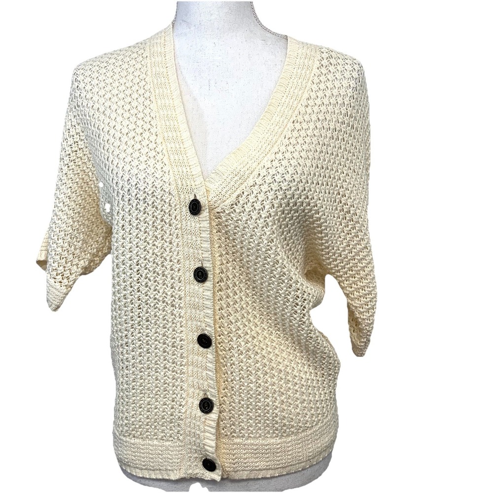 Liz Claiborne Cream Button Front Open Knit Cardigan Medium Neutral New